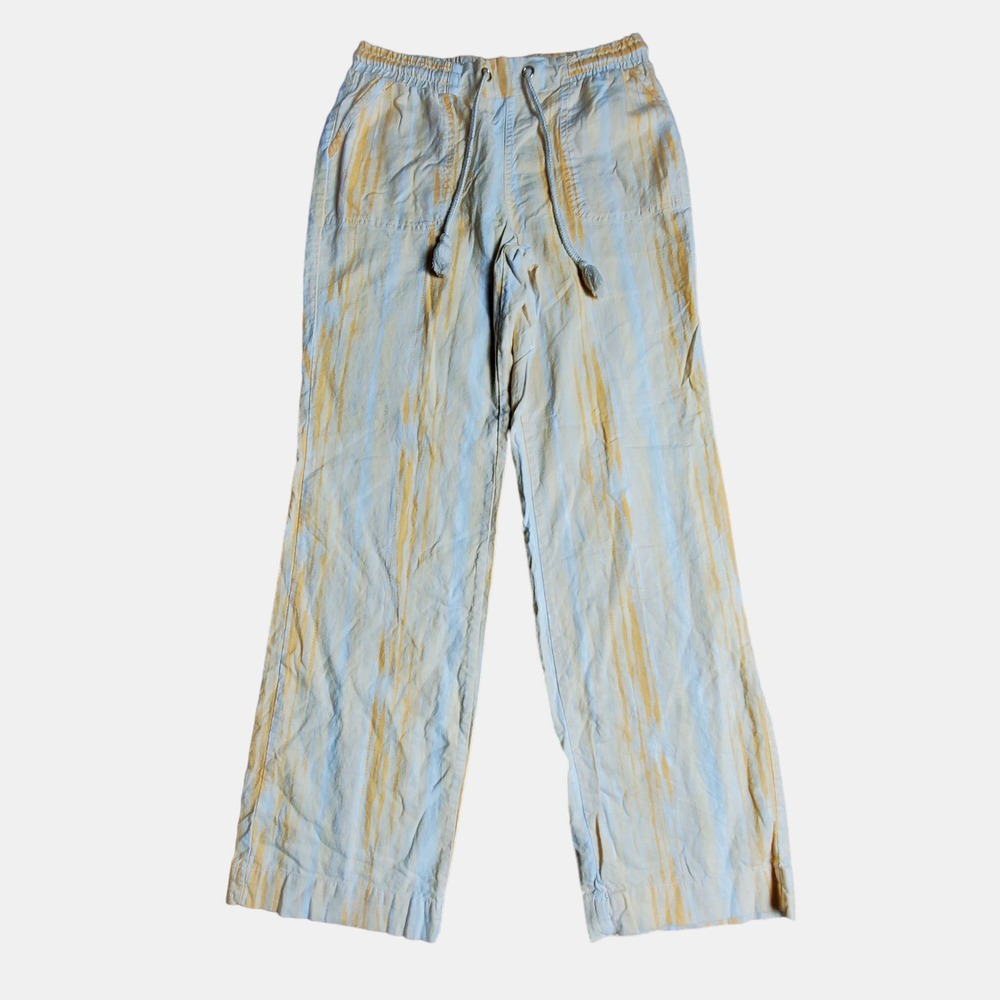 Cato Womens White Yellow Striped Drawstring‎ Straight Casual Pants Size S